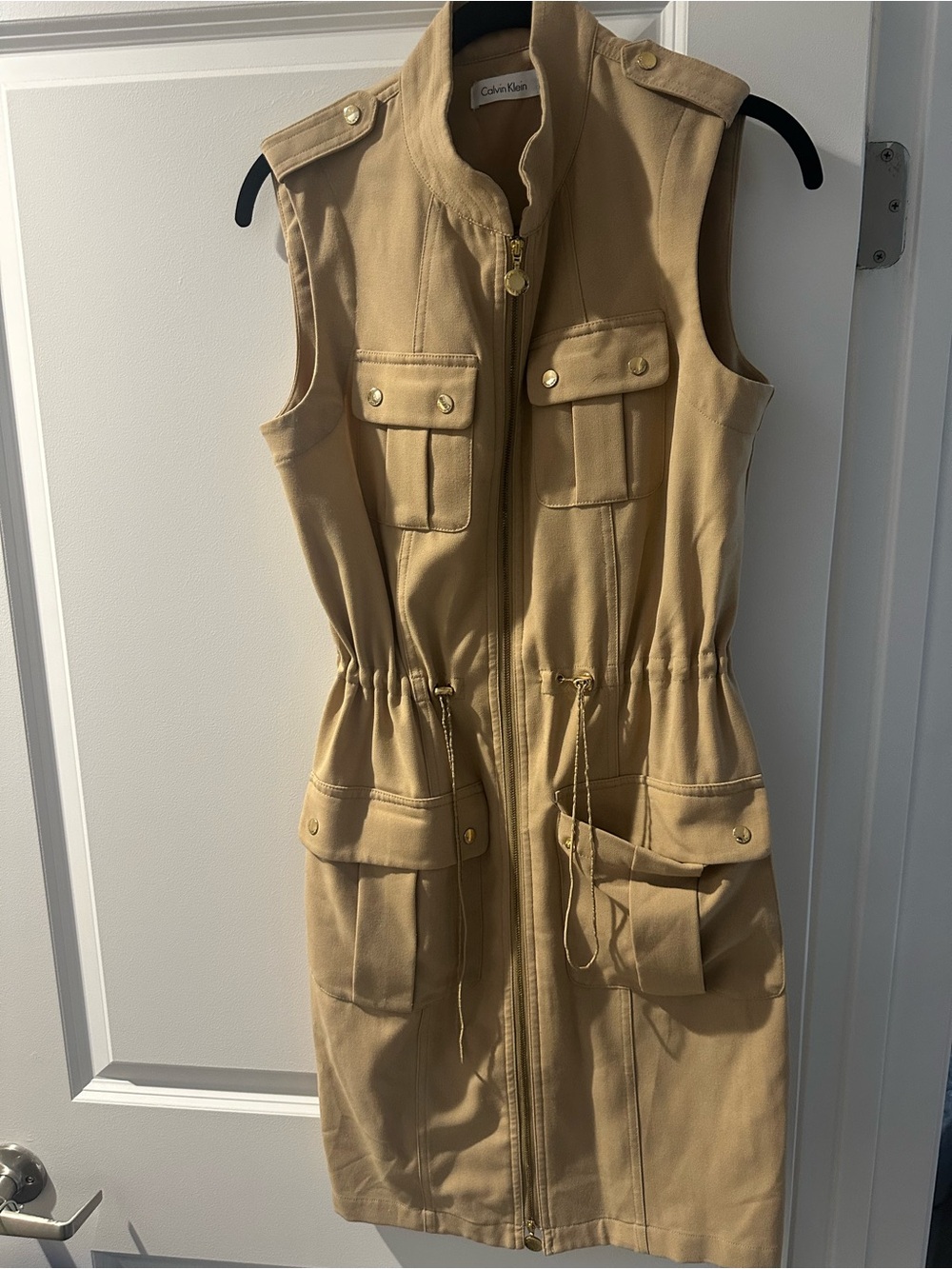 Calvin Klein Sleeveless Utility Dress - Tan